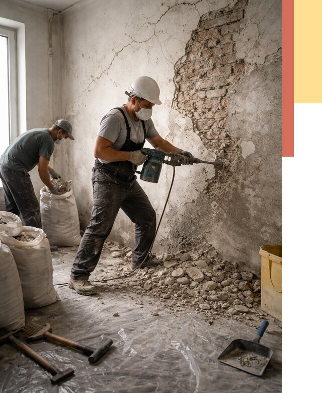 Демонтаж штукатурки со стен в чернушке от 7312 руб/м² — быстро и недорого | ОТДЕЛОЧНИК-Чрш