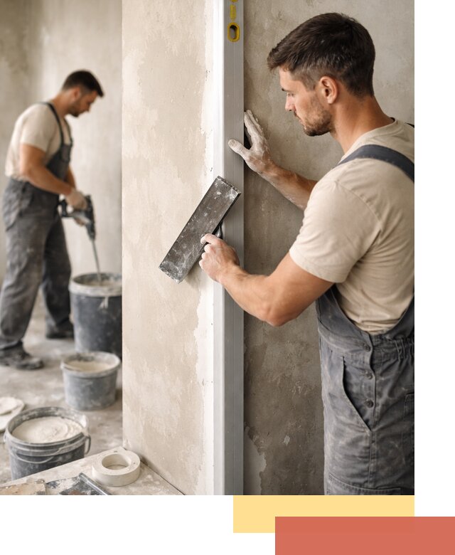 Выведение углов стен в чернушке: монтаж и оштукатуривание