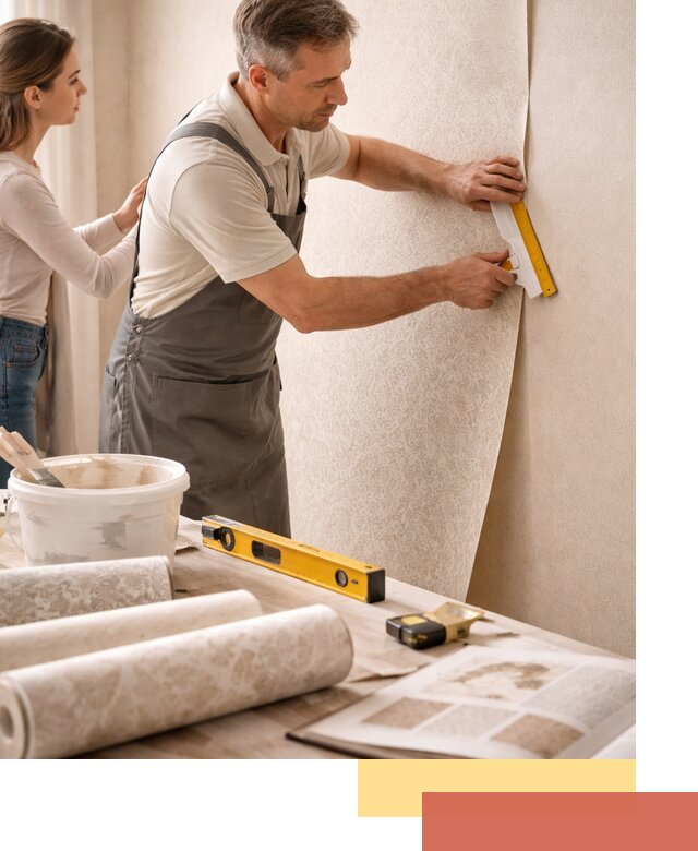 Поклейка обоев с подбором рисунка в чернушке