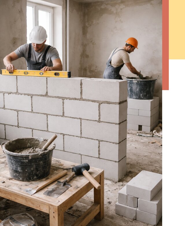 Кладка перегородок из газобетона в чернушке от 3250 руб. под ключ | ОТДЕЛОЧНИК-Чрш