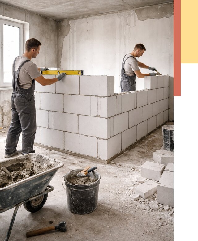 Кладка перегородок из ПГП в чернушке от 2539 руб./м2 — монтаж и возведение под ключ | ОТДЕЛОЧНИК-Чрш