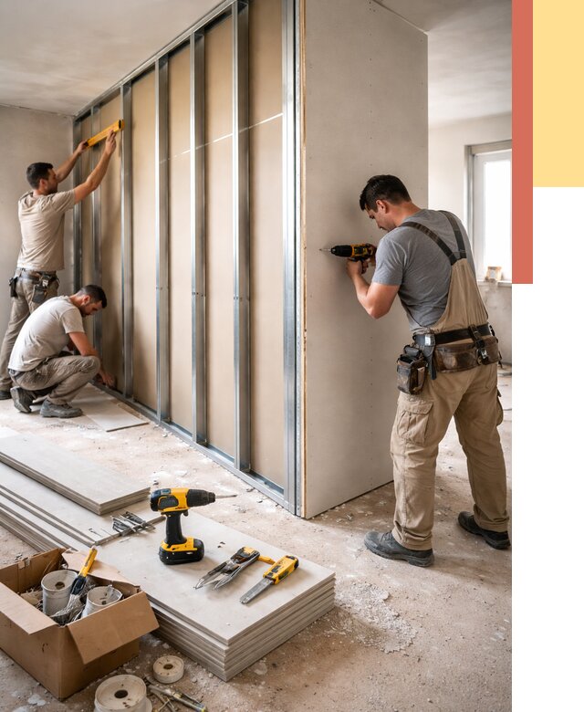 Монтаж однослойной перегородки из гипсокартона в чернушке от 660 руб. | ОТДЕЛОЧНИК-Чрш