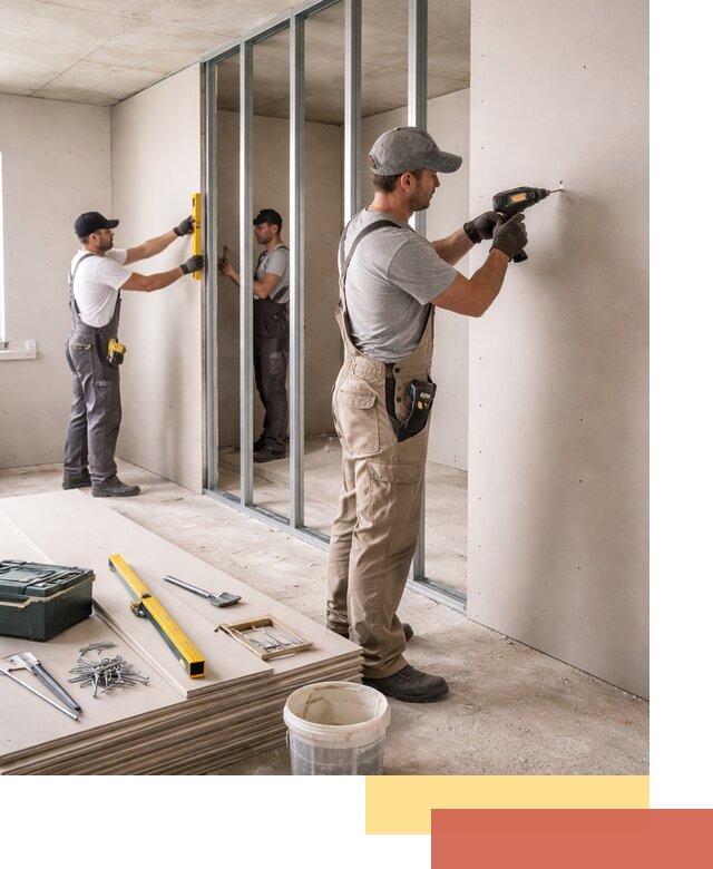 Однослойная перегородка из гипсокартона в чернушке под ключ, монтаж и отделка