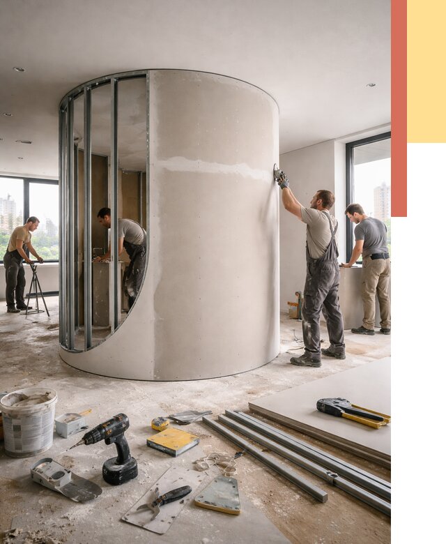 Радиусная перегородка из гипсокартона в чернушке от 2945 руб. под ключ | ОТДЕЛОЧНИК-Чрш