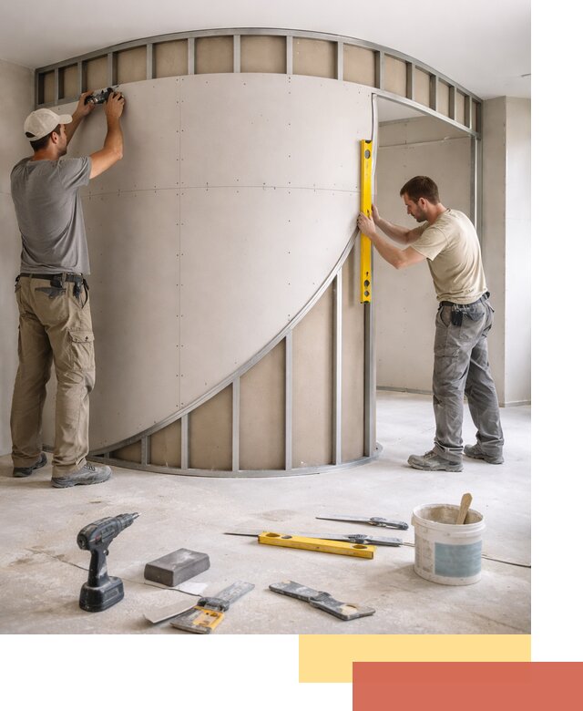 Радиусная перегородка из гипсокартона в чернушке под ключ