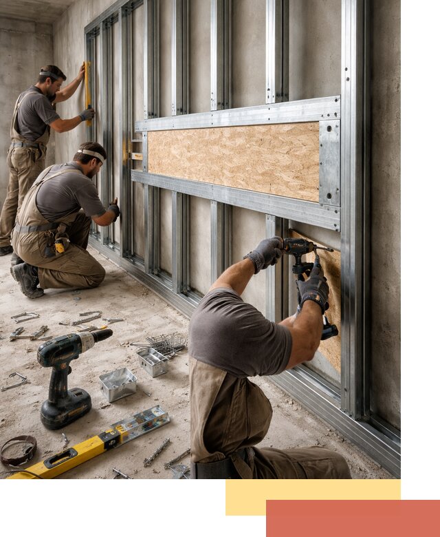 Усиленная перегородка для крепления тяжёлых конструкций в чернушке