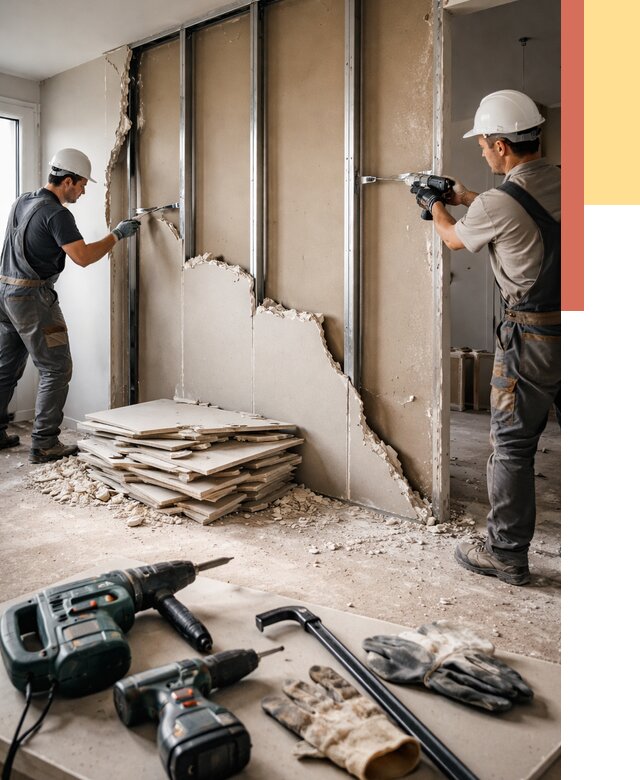 Демонтаж перегородки из гипсокартона в чернушке от 1219 руб. быстро и недорого | ОТДЕЛОЧНИК-Чрш