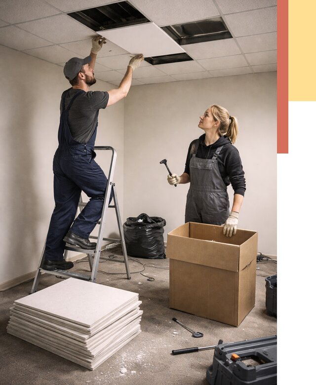 Демонтаж потолочной плитки в чернушке от 4570 руб. быстро и недорого | ОТДЕЛОЧНИК-Чрш