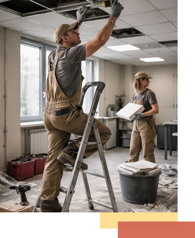 Ремонт потолка Армстронг и замена плит в чернушке