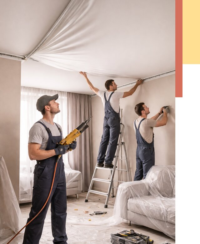 Установка натяжного потолка в чернушке от 4570 руб. | Быстро и недорого — ОТДЕЛОЧНИК-Чрш