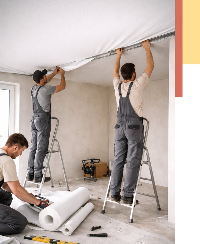 Монтаж тканевого натяжного потолка в чернушке от 3555 руб. под ключ | ОТДЕЛОЧНИК-Чрш