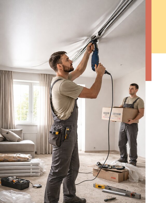 Монтаж сатинового натяжного потолка в чернушке от 3555 руб. | Быстро, недорого — ОТДЕЛОЧНИК-Чрш