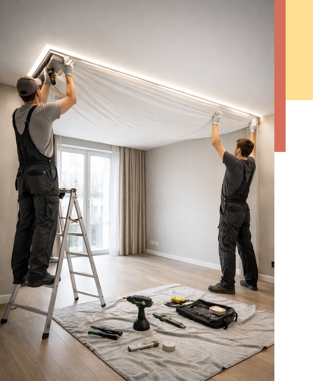 Монтаж парящего натяжного потолка в чернушке от 4570 руб. быстро и недорого | ОТДЕЛОЧНИК-Чрш