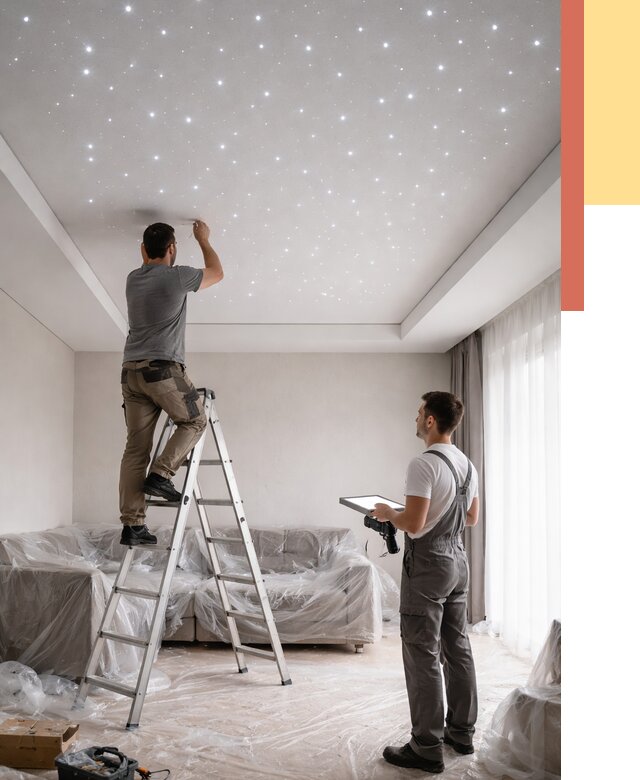 Монтаж натяжного потолка «звездное небо» в чернушке от 6601 руб. | ОТДЕЛОЧНИК-Чрш