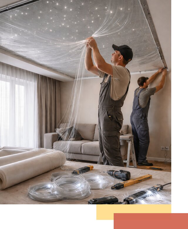 Монтаж натяжного потолка «Звездное небо» в чернушке