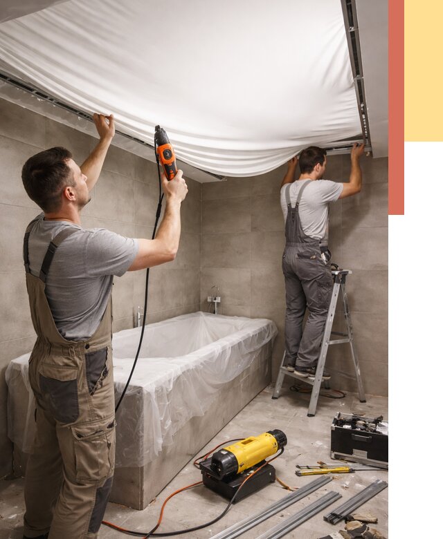 Монтаж натяжного потолка в ванной в чернушке от 1219 руб. под ключ | ОТДЕЛОЧНИК-Чрш