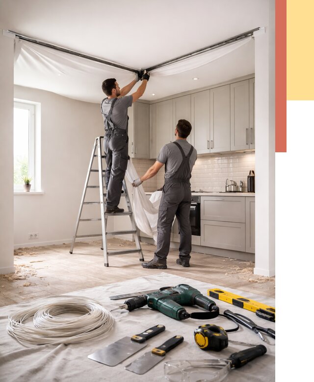 Установка натяжного потолка на кухне в чернушке от 2437 руб. | ОТДЕЛОЧНИК-Чрш