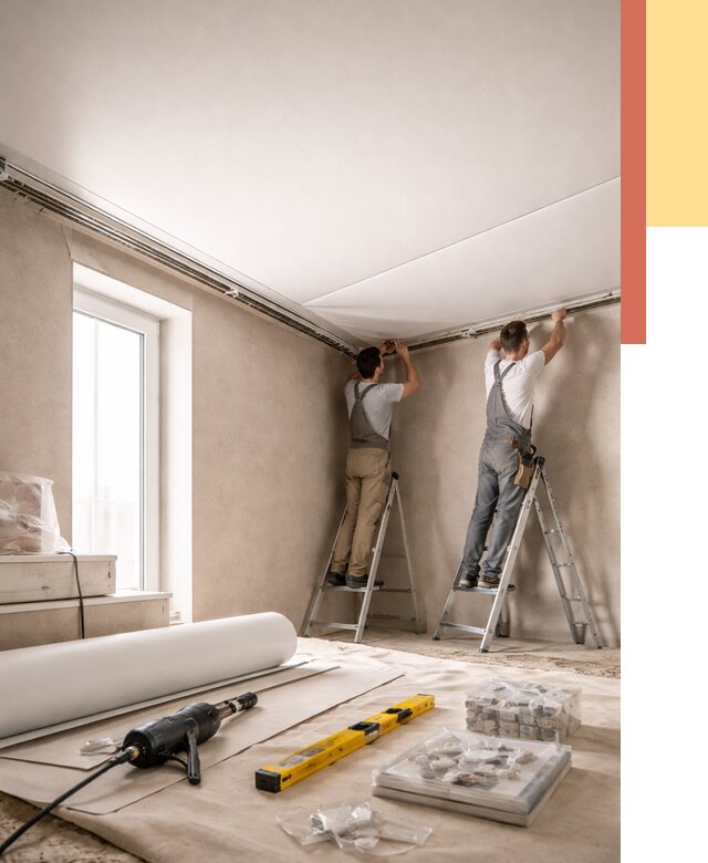 Монтаж натяжного потолка в спальне в чернушке от 3859 руб. под ключ | ОТДЕЛОЧНИК-Чрш