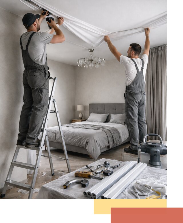 Монтаж натяжного потолка в спальне в чернушке