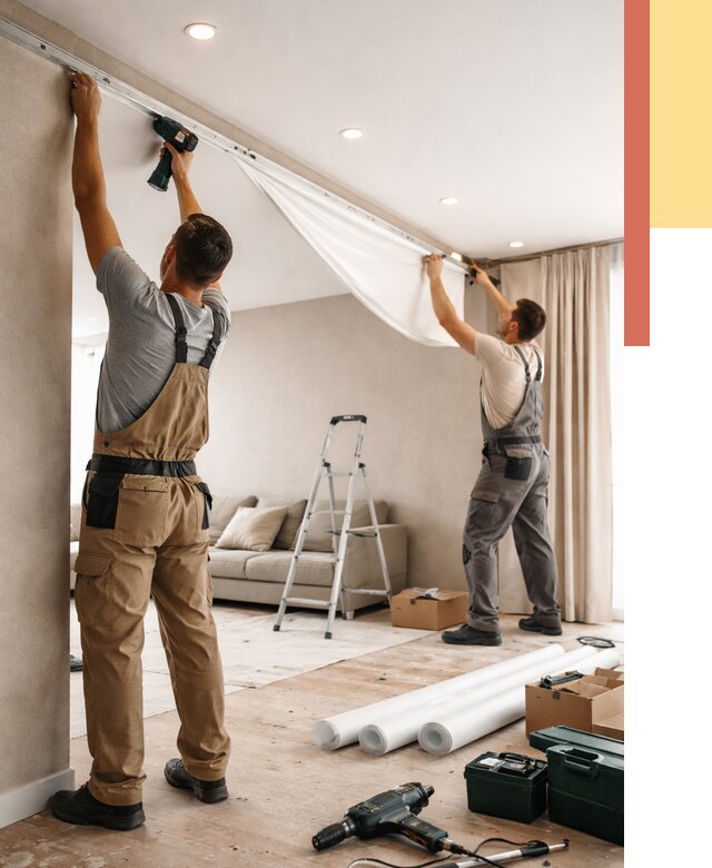 Монтаж натяжного потолка в гостиной в чернушке от 559 руб. | ОТДЕЛОЧНИК-Чрш