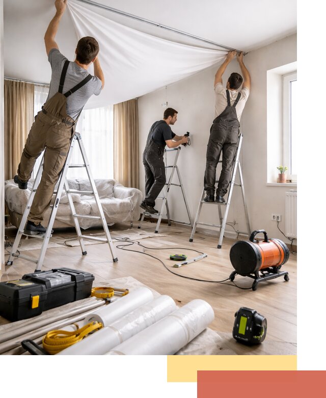 Монтаж натяжного потолка в гостиной в чернушке