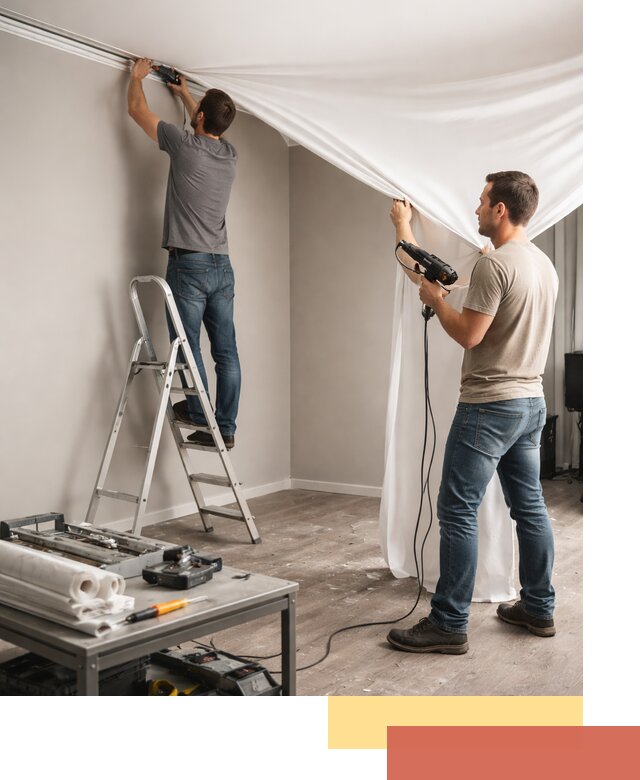 Монтаж натяжного потолка в студии в чернушке