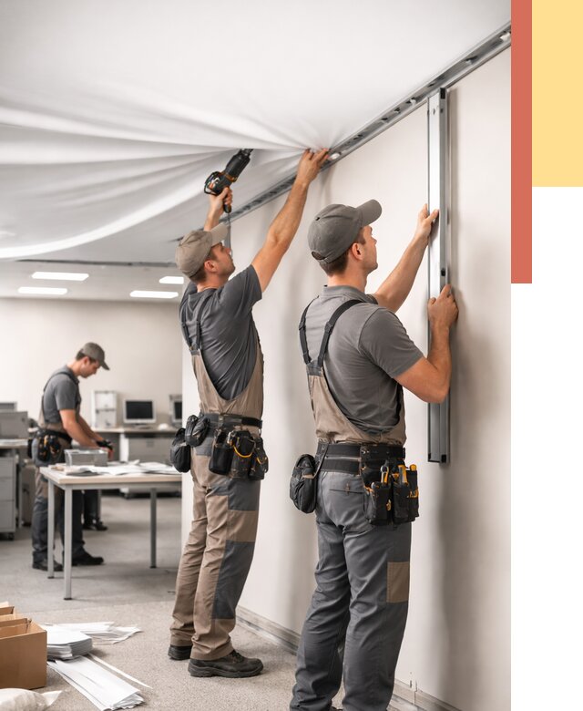 Монтаж натяжного потолка в офисе в чернушке от 457 руб/м² — быстро и недорого | ОТДЕЛОЧНИК-Чрш