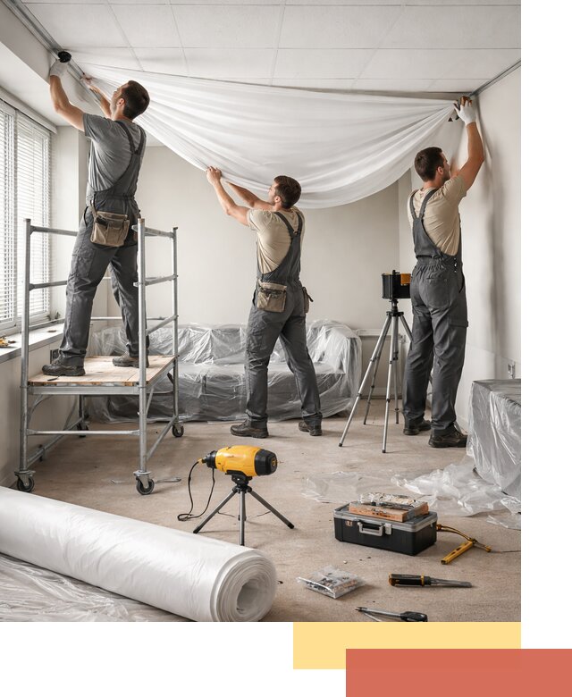 Монтаж натяжного потолка в офисе в чернушке