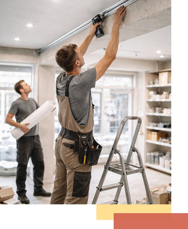 Монтаж натяжных потолков в магазине в чернушке