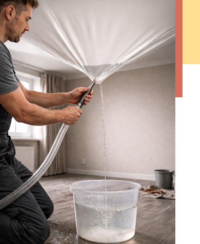 Слив воды с натяжного потолка в чернушке от 2539 руб. быстро и недорого | ОТДЕЛОЧНИК-Чрш