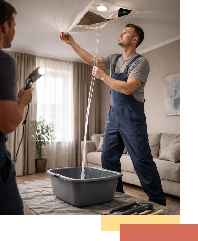 Слив воды с натяжного потолка в чернушке быстро и аккуратно