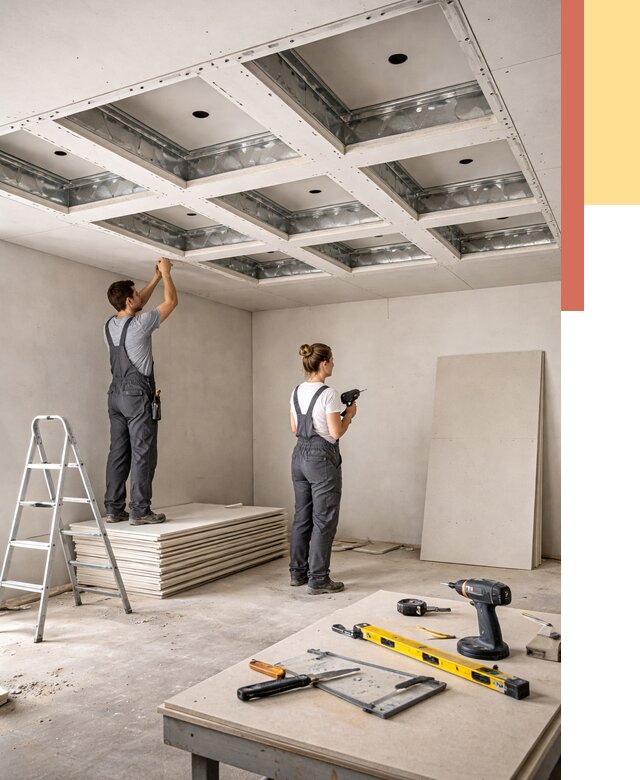 Кессонный потолок из гипсокартона в чернушке от 1879 руб. — монтаж и под ключ | ОТДЕЛОЧНИК-Чрш