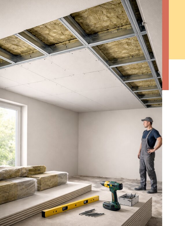 Звукоизоляция потолка ГКЛ в чернушке от 965 руб. — монтаж под ключ | ОТДЕЛОЧНИК-Чрш