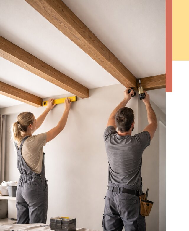 Монтаж декоративных балок на потолок в чернушке от 4266 руб. — ОТДЕЛОЧНИК-Чрш