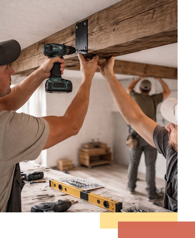 Монтаж декоративных потолочных балок в чернушке